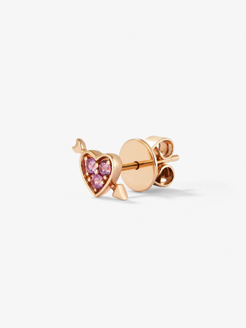 Individual 18K rose gold earring with 3 brilliant-cut pink sapphires with a total of 0.1 cts and heart shape image number 2