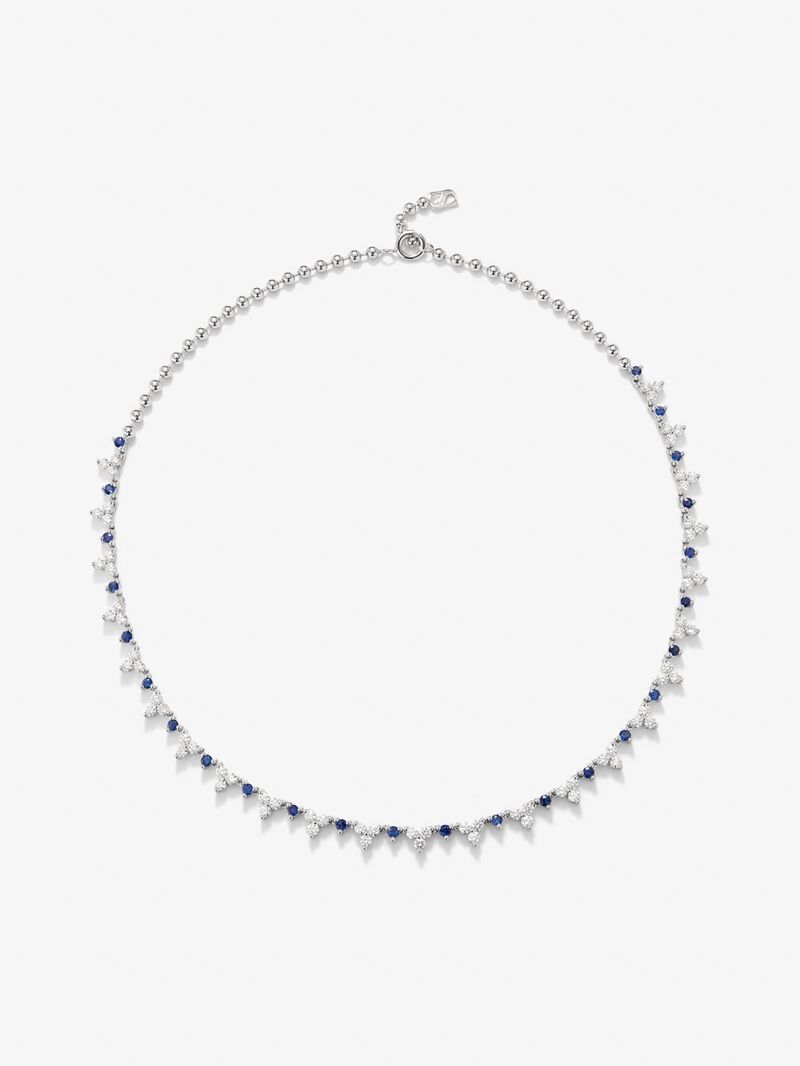 18K white gold rivière necklace with 25 brilliant-cut blue sapphires with a total of 1.7 cts and 72 brilliant-cut diamonds with a total of 3.97 cts image number 0