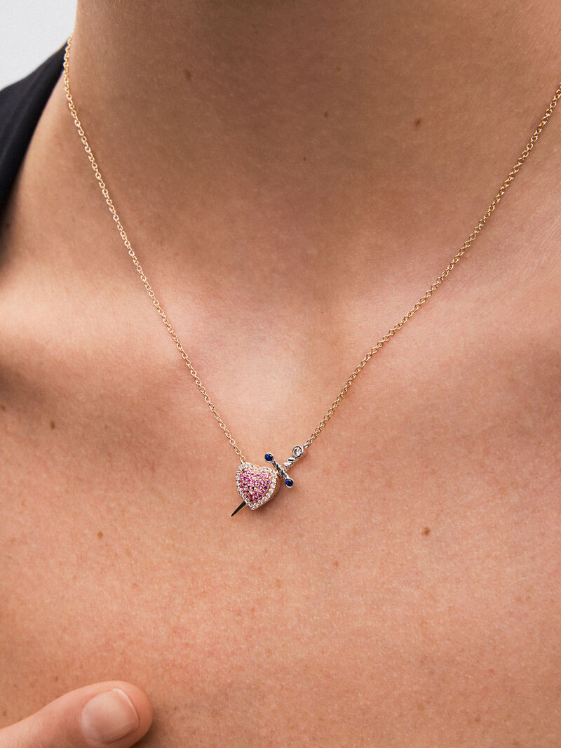 18kt pink and white gold pendant with diamonds and sapphires image number 1