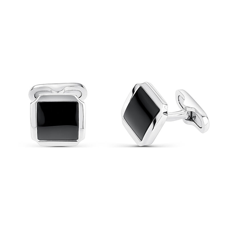 Gemelos cuadrados de plata con piedra ónix negro, GE13004-AGON_V