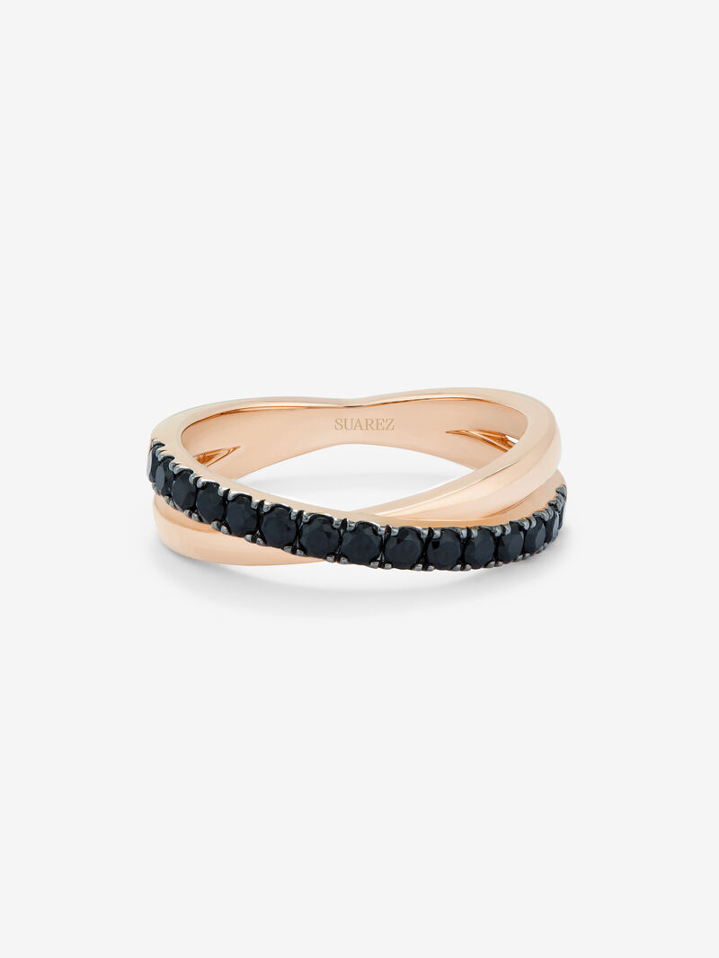 18K rose gold cross ring with 15 brilliant-cut black spinels image number 2