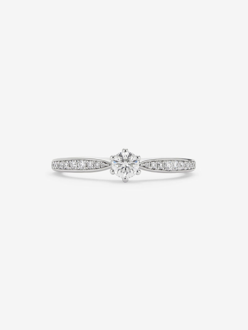 Solitaire ring in 18K white gold with a central 0.20-carat brilliant-cut diamond and additional diamonds totaling 0.10 cts image number 2
