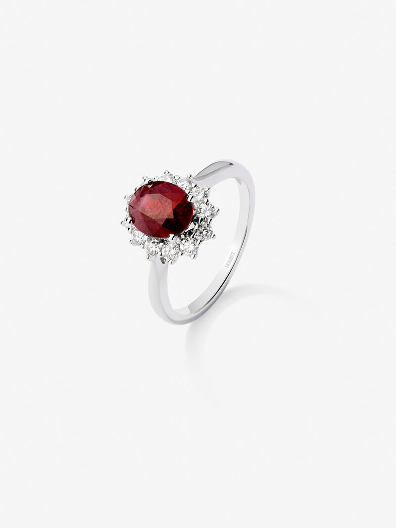 18K White Gold Ring with Red Vivid Ruba in 1.58 cts oval size and white diamonds of 0.34 cts image number 0