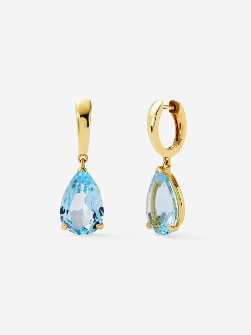 18K yellow gold hoop earrings with 2 pear-cut sky blue topazes image number 0