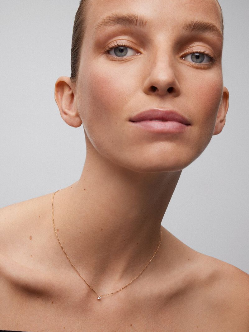 18K rose gold chain pendant with solitary diamond image number 1
