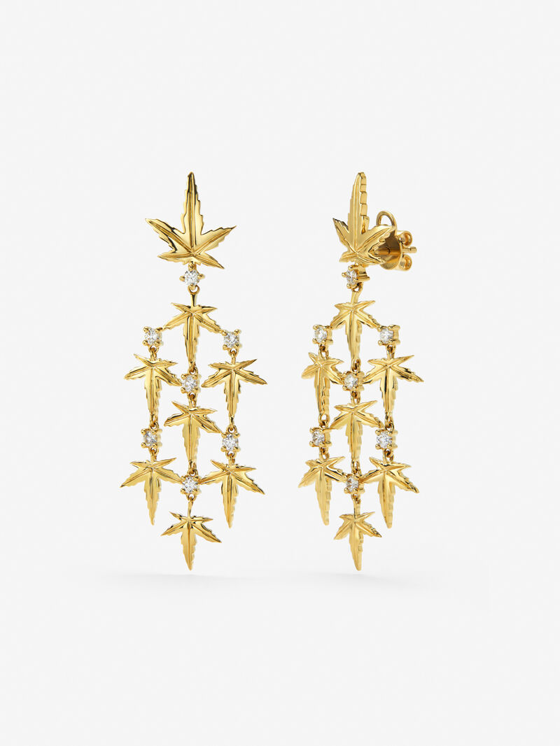 18K Yellow Gold Maple Leaf Earrings with 0.68 ct Diamonds image number 0
