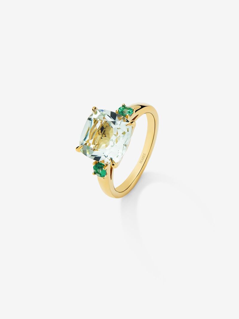 18k Yellow Gold Solitaire Ring with Green Amethyst image number 0