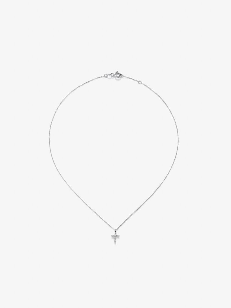 18K white gold cross pendant chain with diamonds. image number 0