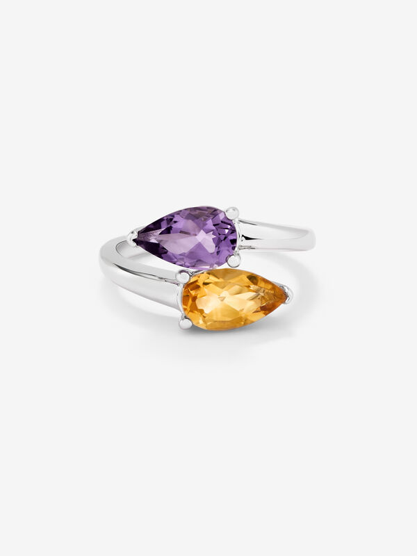 Anillo tú y yo de plata con piedras amatista morada y citrino amarillo, SO19167-AGAMCI_V