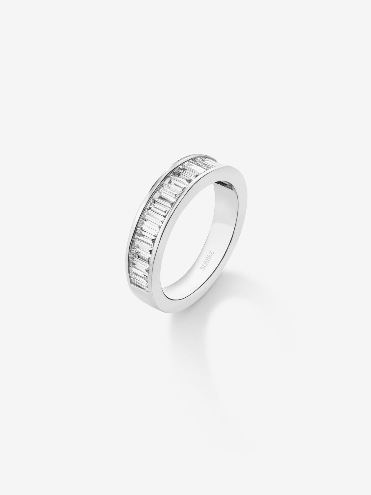 Anillo alianza media de compromiso de oro blanco de 18K con
