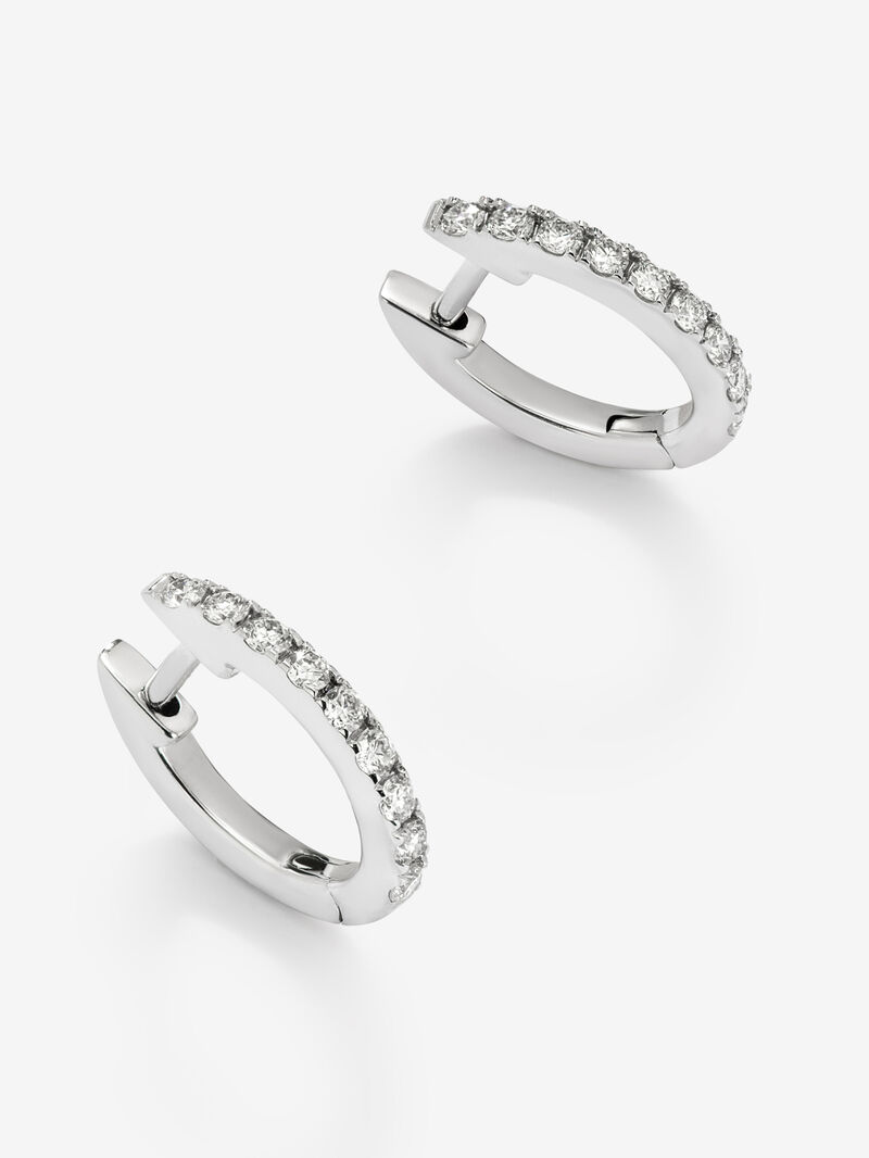 18K White Gold Hoop Earrings with Diamonds image number 2