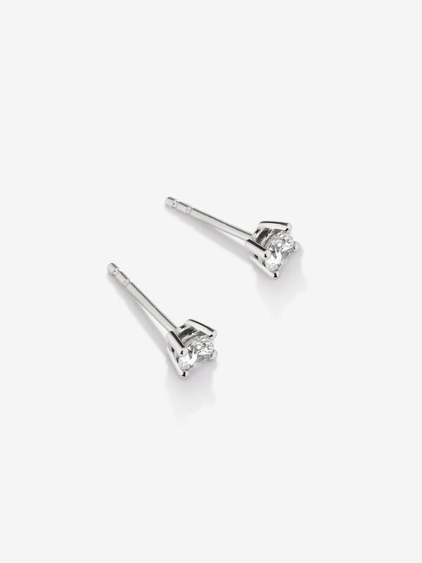 Pendientes solitario de oro blanco de 18kt con diamante de 0,03 quilates, PE12116-OBD003_V