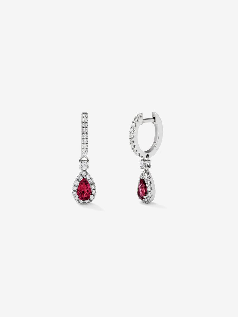 18K white gold hoop earrings with aquamarine and diamond pendant. image number 0