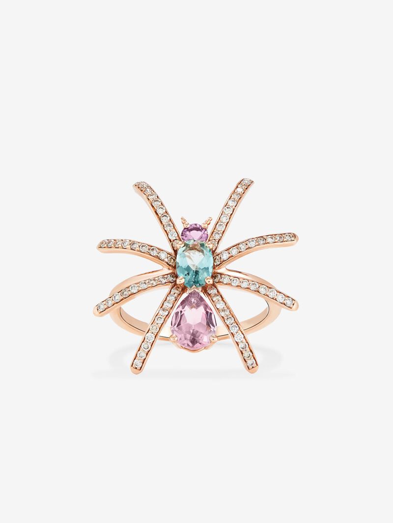 18K Rose Gold Insect Ring with Diamond and Tourmaline image number 1