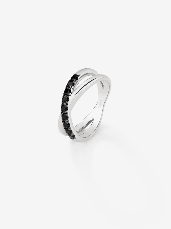 Anillo cruzado de plata con piedras espinelas negras de 0,24cts, SO18096-AGESP_V