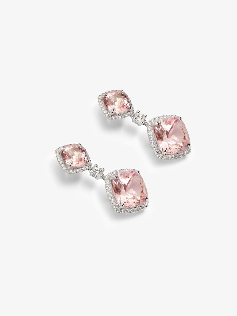 18K white gold earrings with 10.33 ct cushion-cut morganites and 0.85 ct brilliant-cut diamonds image number 2