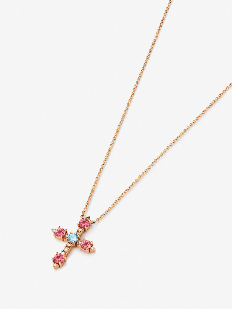 18K Rose Gold Cross Pendant Chain with Tourmaline and Diamond image number 2