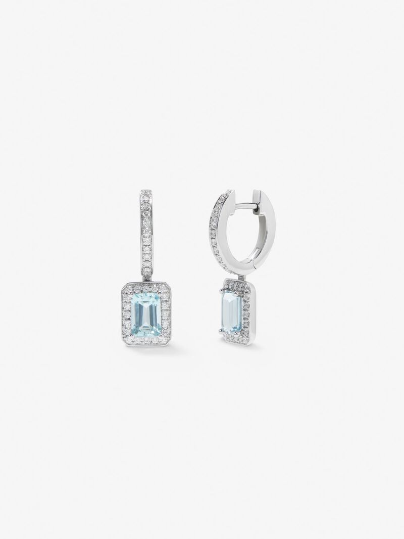 Hoop earrings with 18K white gold pendant featuring aquamarine and diamond image number 0