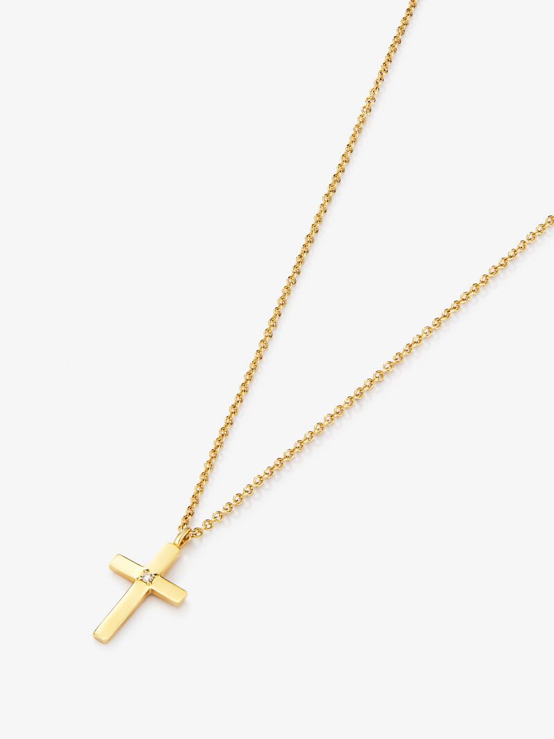 18K yellow gold pendant with medium cross and 0.01 ct brilliant cut diamond image number 2