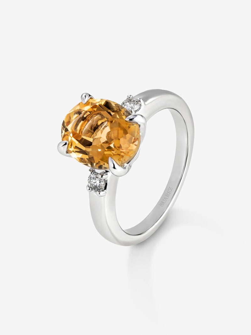 928 Silver triplet ring with citrine and diamonds. image number 0