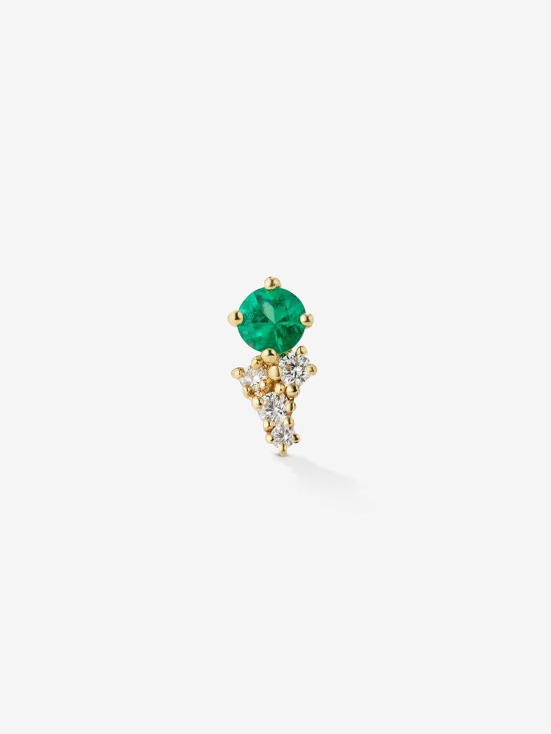 Single left earring in 18K yellow gold with emerald and diamonds. image number 0