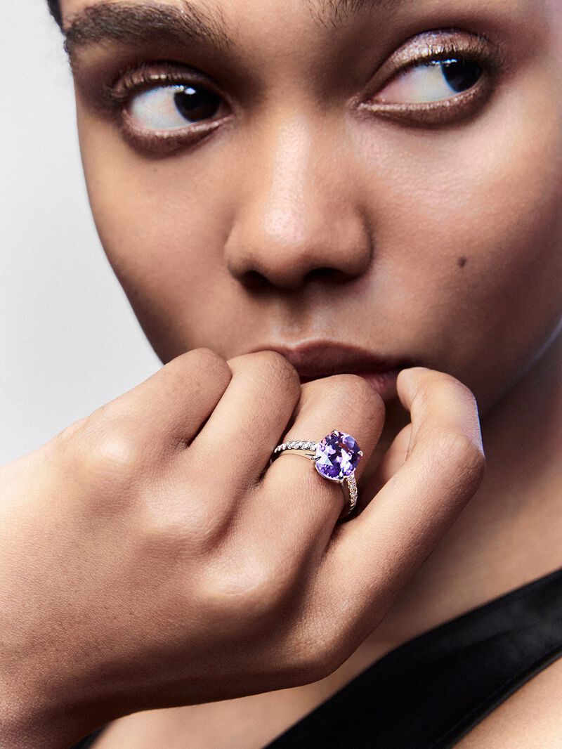 18K White Gold Solitary Ring with amethyst and diamond image number 3