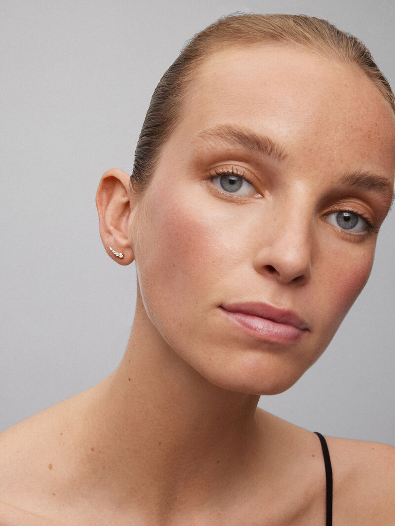18K Rose Gold Climber Earrings with Diamonds image number 0