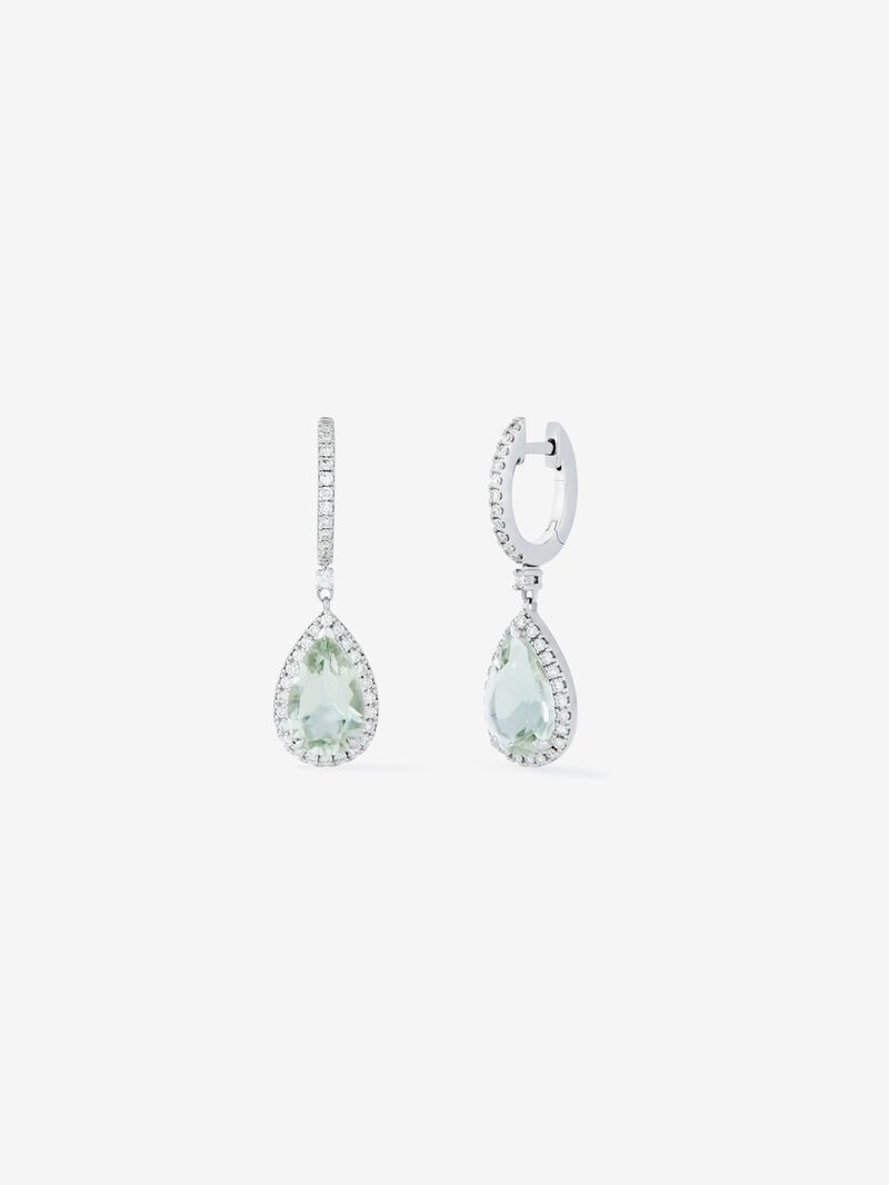 18K white gold hoop earrings with amethyst and diamond pendant image number 0