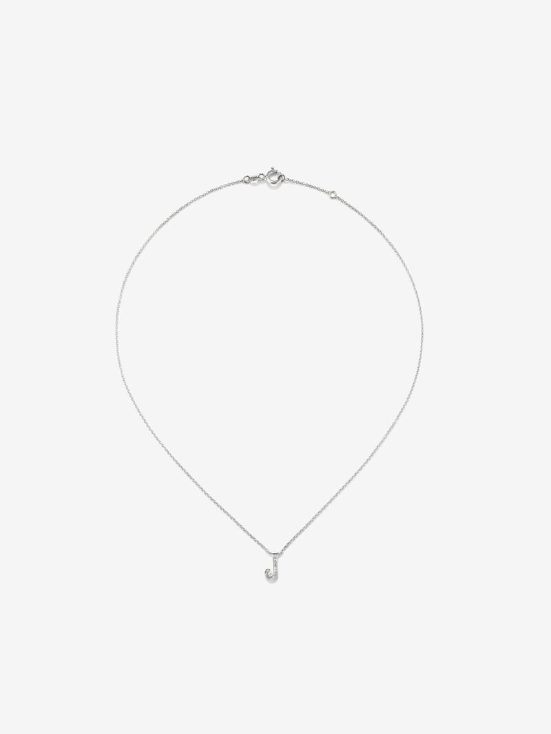 18K white gold pendant with letter J and 7 brilliant-cut diamonds with a total of 0.05 cts image number 0