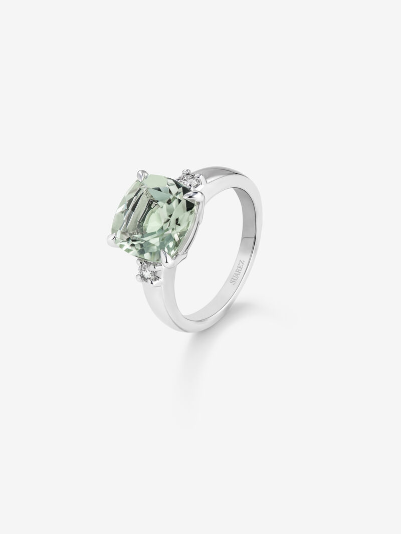 925 Silver three-band ring with green amethyst and diamonds image number 0