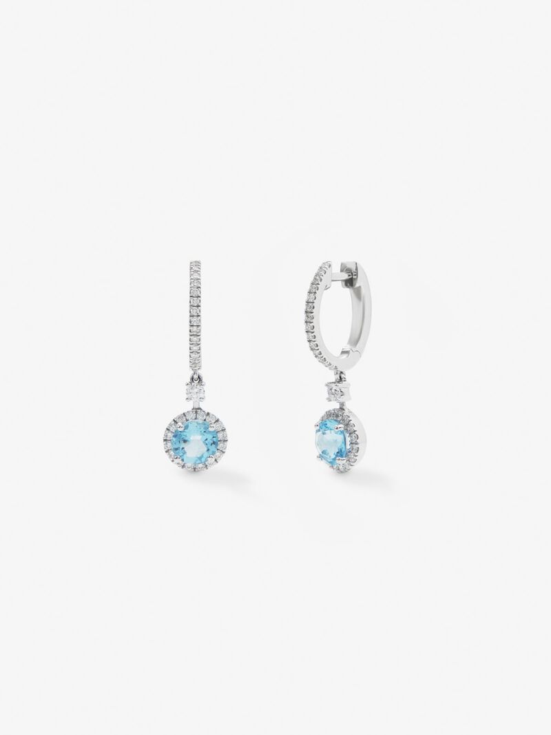 18K white gold hoop earrings with 2 brilliant-cut Swiss blue topazes with a total of 1.13 cts and 60 brilliant-cut diamonds with a total of 0.24 cts image number 0