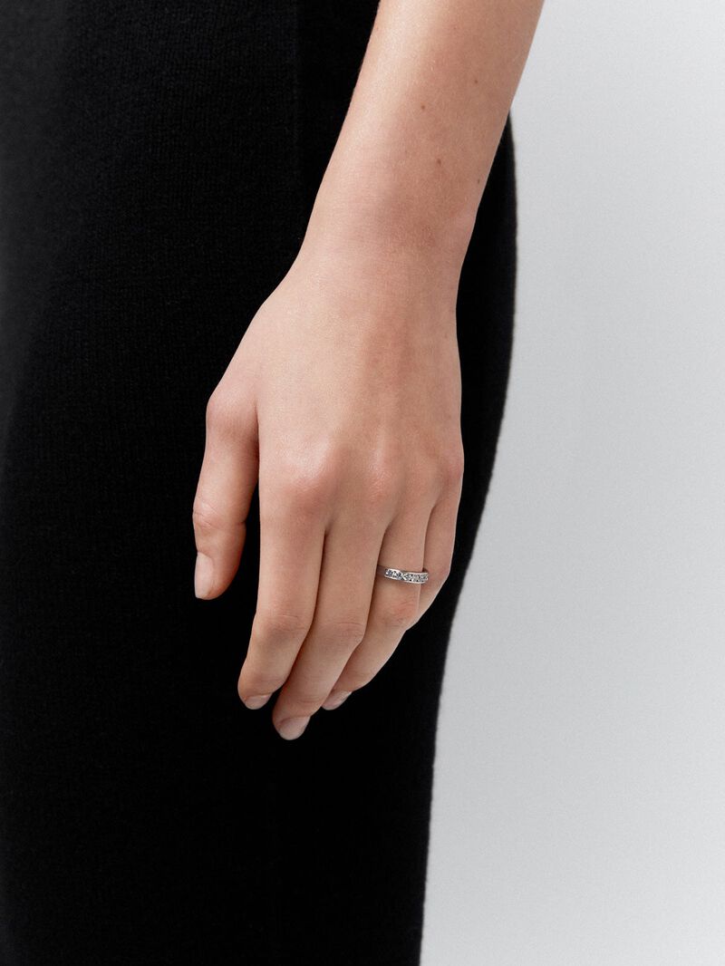 Half alliance ring, 18K white gold engagement ring with diamond band. image number 3