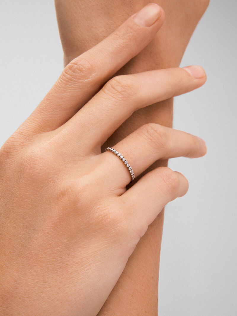 Half-eternity engagement ring in 18K white gold with claw-set diamonds. image number 3