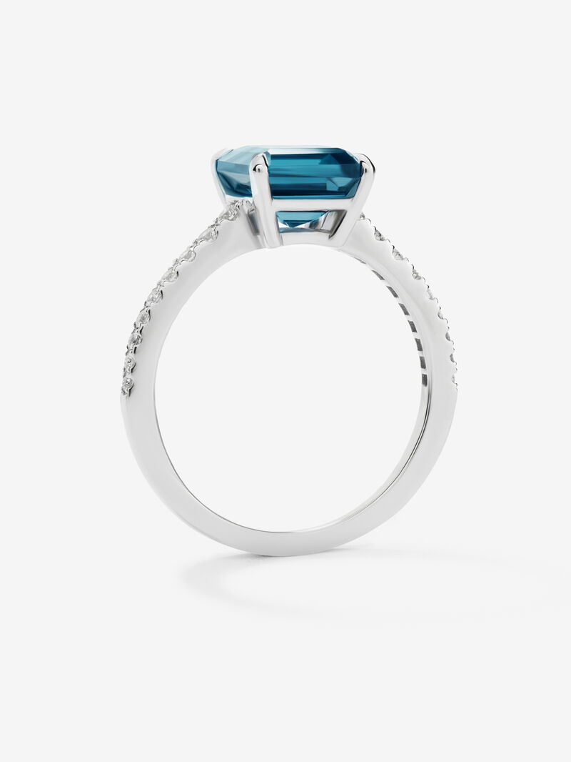 18K White Gold Solitary Ring with London Blue Topacio 1.2 cts and white diamonds in bright size image number 4