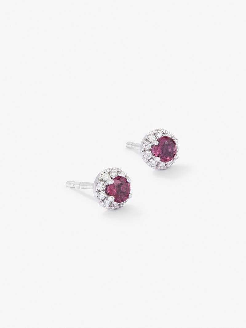 18K White Gold button earrings with Rubi and Diamond image number 2