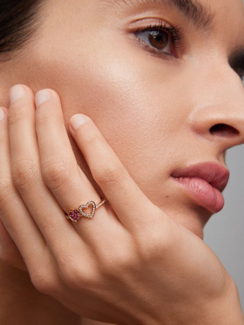 18kt rose gold ring of hearts with diamonds and pink sapphires image number 3