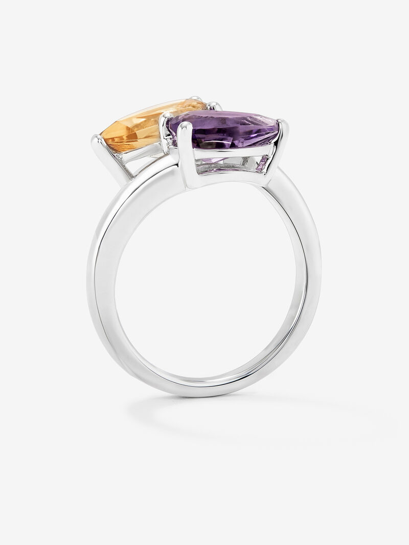 Tu and I of 925 silver ring with 1.32 cts citrine quartz and 1.28 cts purple amethyst image number 3