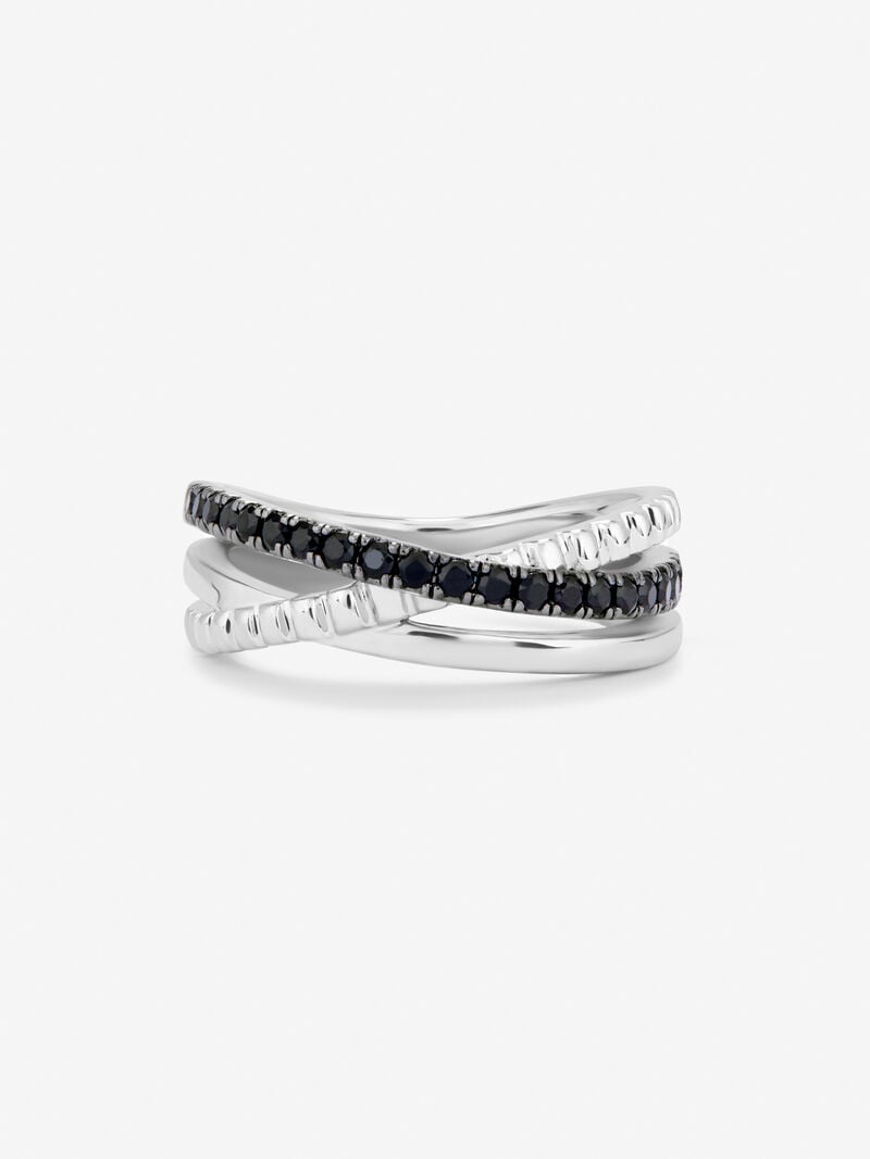 925 silver cross ring with brilliant-cut black spinels image number 2