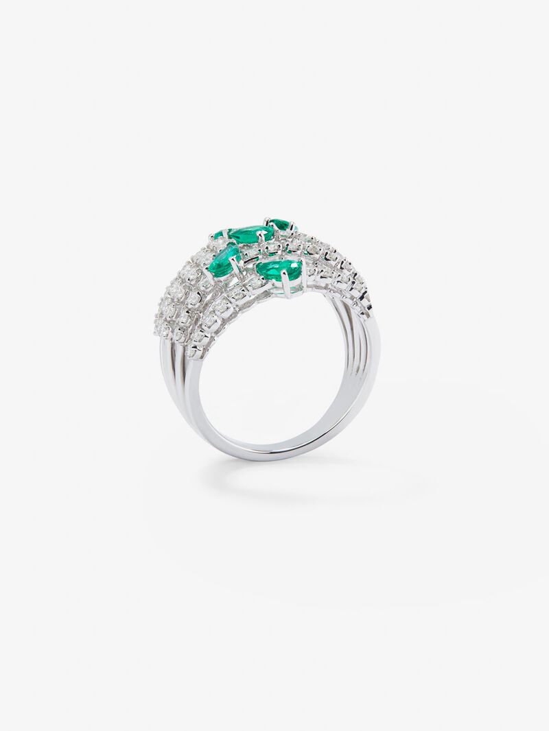 18K white gold ring with 60 brilliant-cut diamonds with a total of 1.02 cts and 5 pear-cut green emeralds with a total of 0.92 cts image number 7