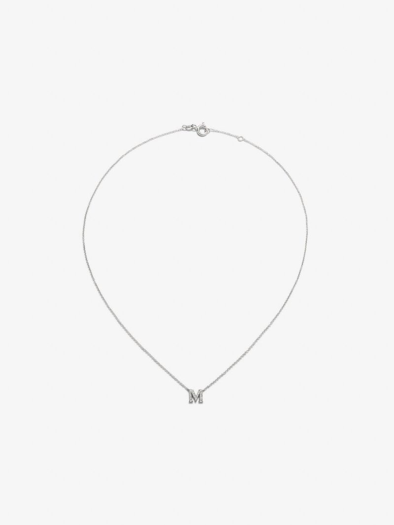 Pendant chain with small initial in 18K white gold and diamonds. image number 0