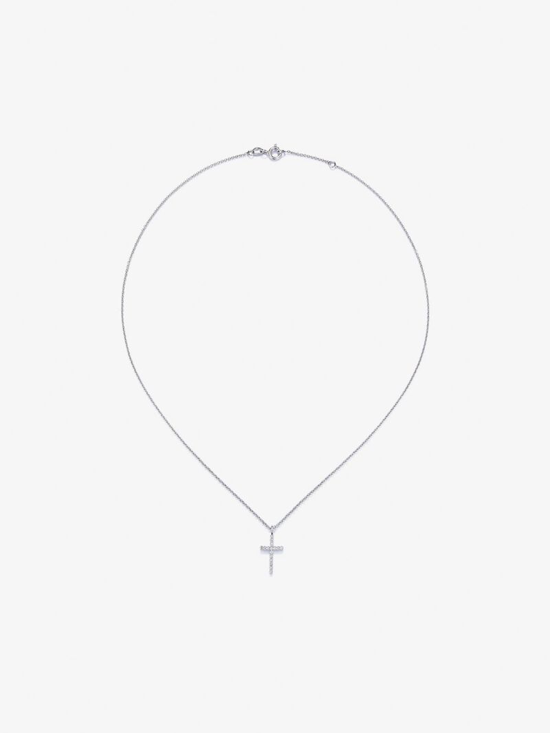 18K white gold cross pendant chain with diamonds image number 0