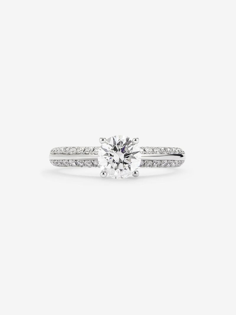 Solitaire ring in 18K white gold with a 1-carat central diamond and additional brilliant-cut diamonds totaling 0.33 cts image number 2