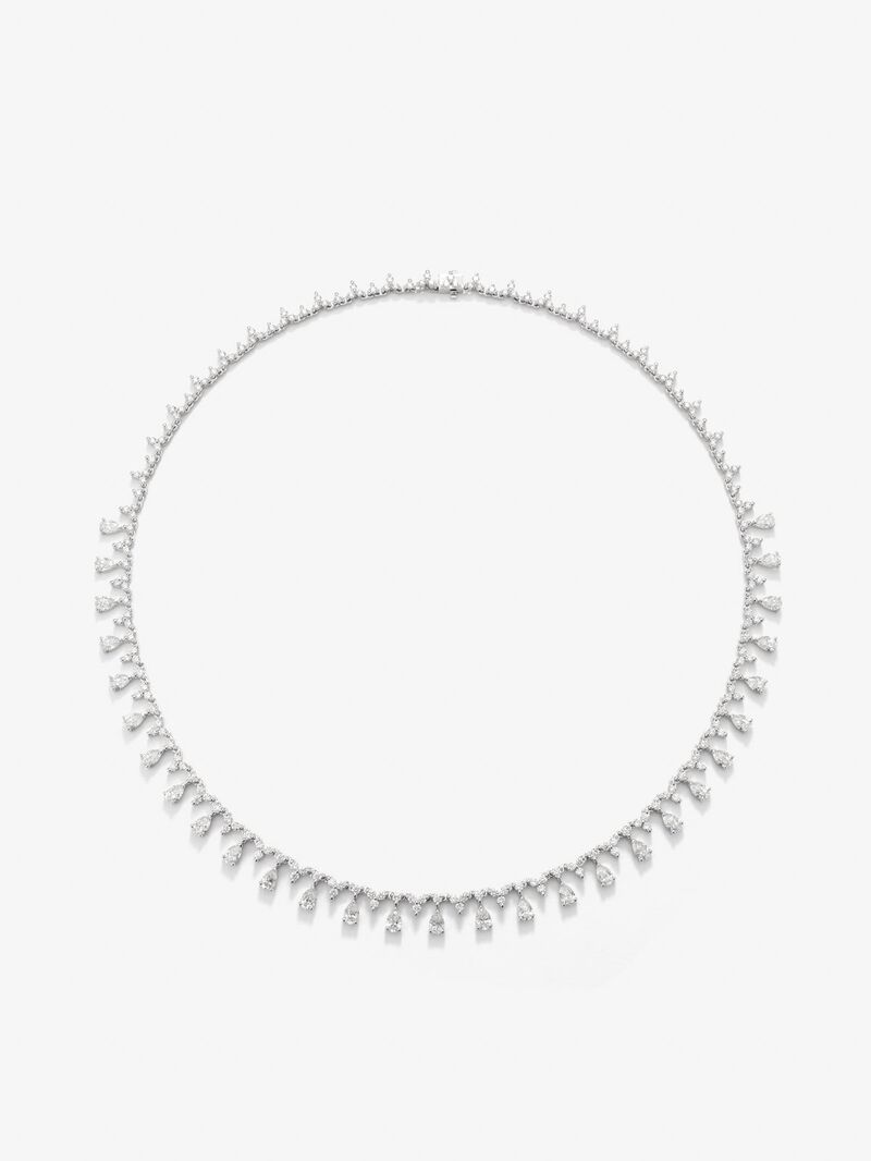 18K white gold rivière necklace with 23 pear-cut diamonds with a total of 4.71 cts and 190 brilliant-cut diamonds with a total of 5.57 cts image number 0
