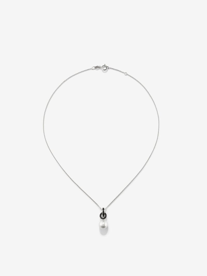 925 Silver chain pendant with spinel ring and 9.5mm akoya pearl image number 0