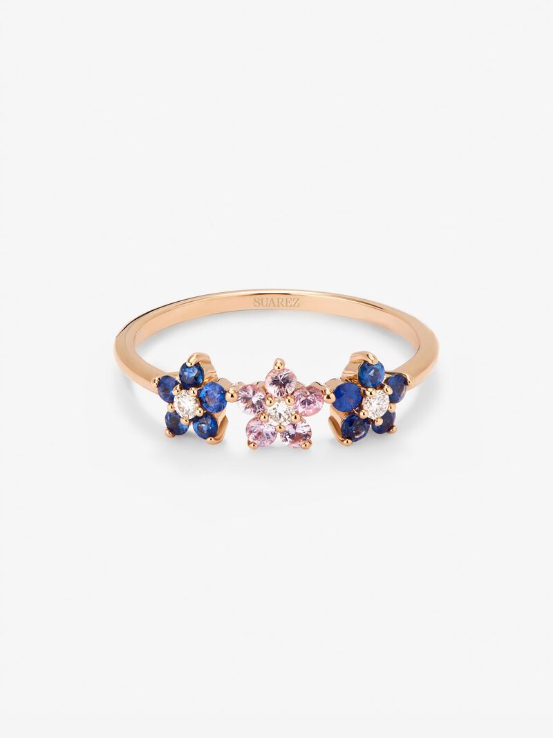 18kt rose gold ring with diamond and sapphires image number 2