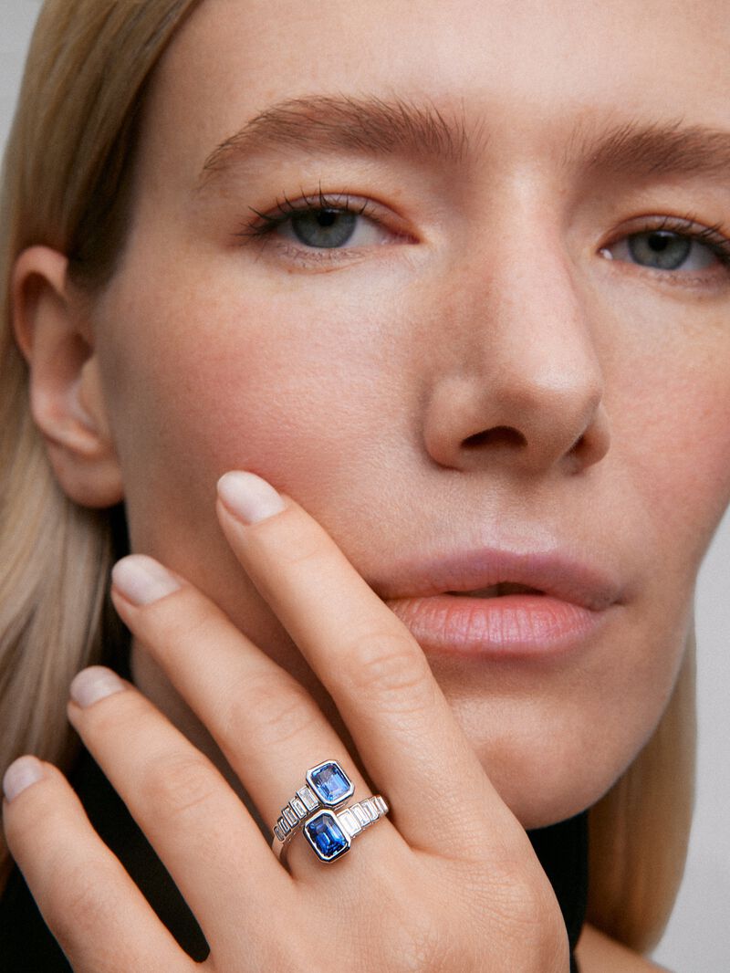 You and I 18k White Gold Ring with Blue and Blue Lofiros live in octagonal 2,2 cts and white diamonds in 0.52 cts baggos image number 2