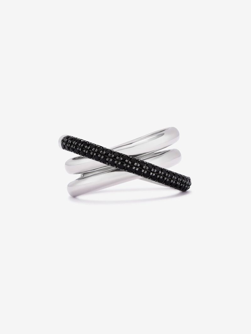 925 silver crossed multi-arm ring with brilliant-cut black spinels image number 2