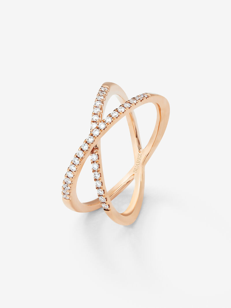 18K rose gold cross ring with 33 brilliant-cut white diamonds with a total of 0.2 cts image number 0