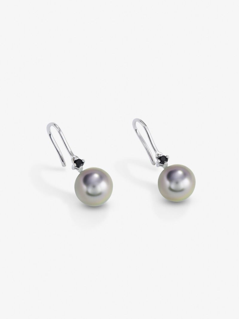 925 silver hoop earrings with 2 black spinels and 2 8.5mm Tahitian pearls image number 1