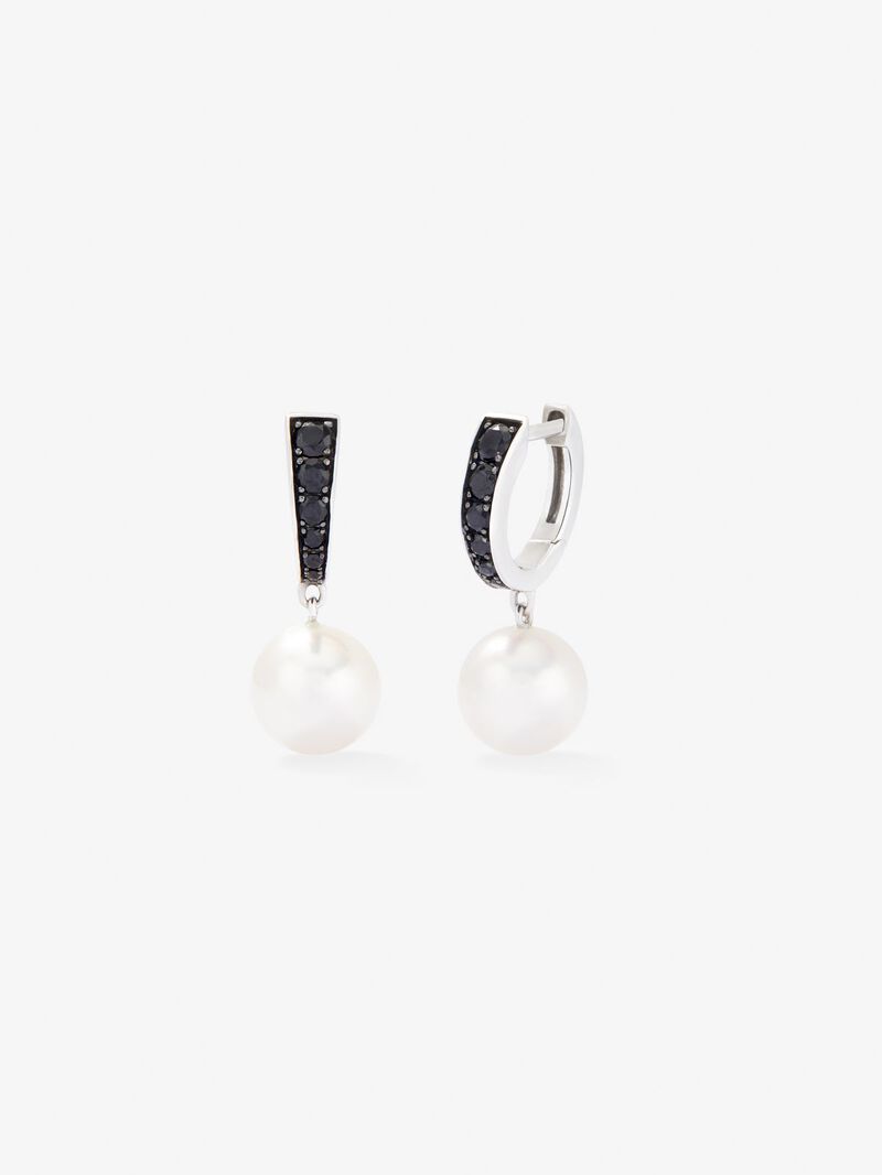 925 silver hoop earrings with black spinels and 8.5mm akoya pearls image number 0